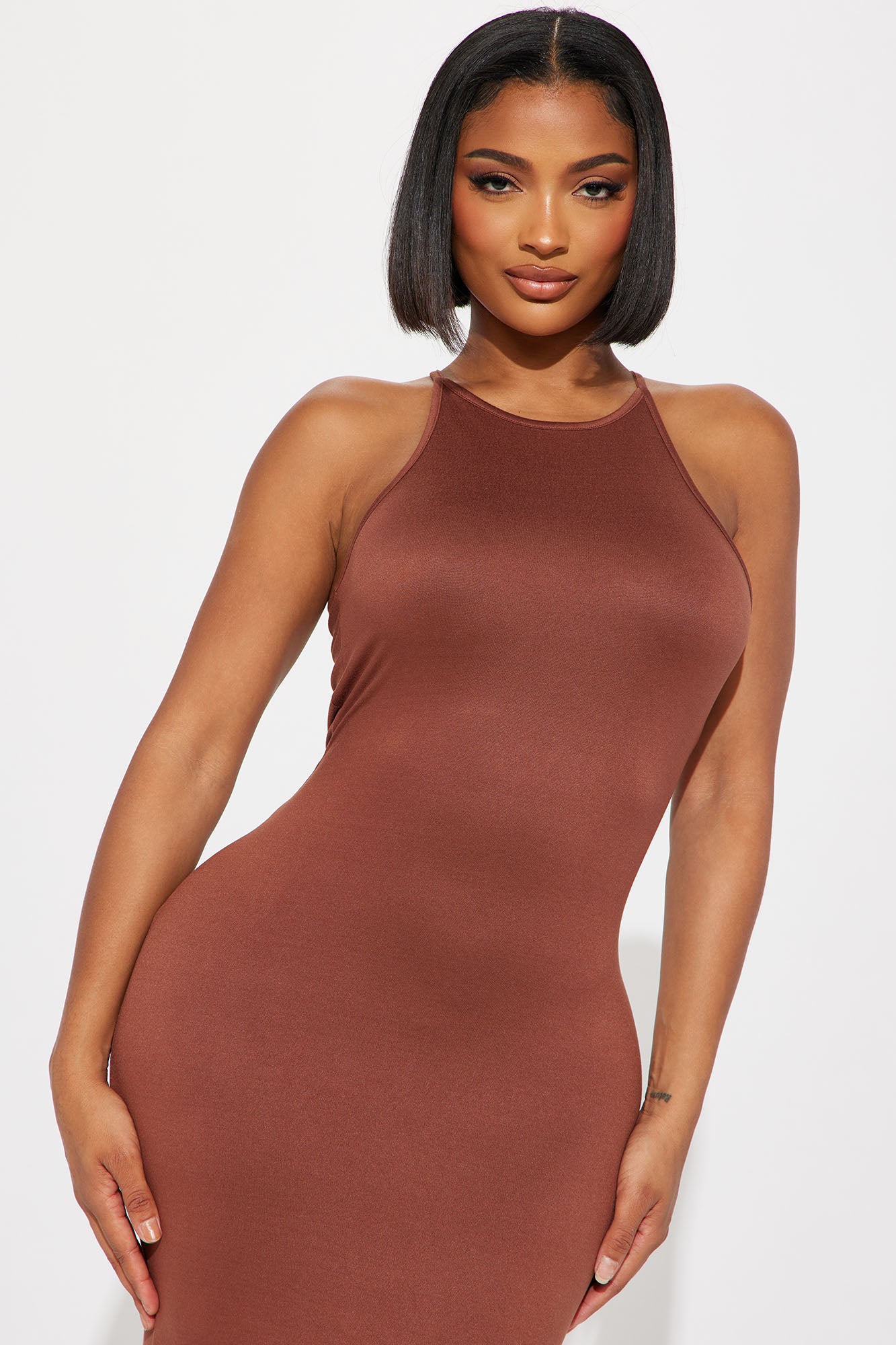 Sienna Slit Maxi Dress - Brown