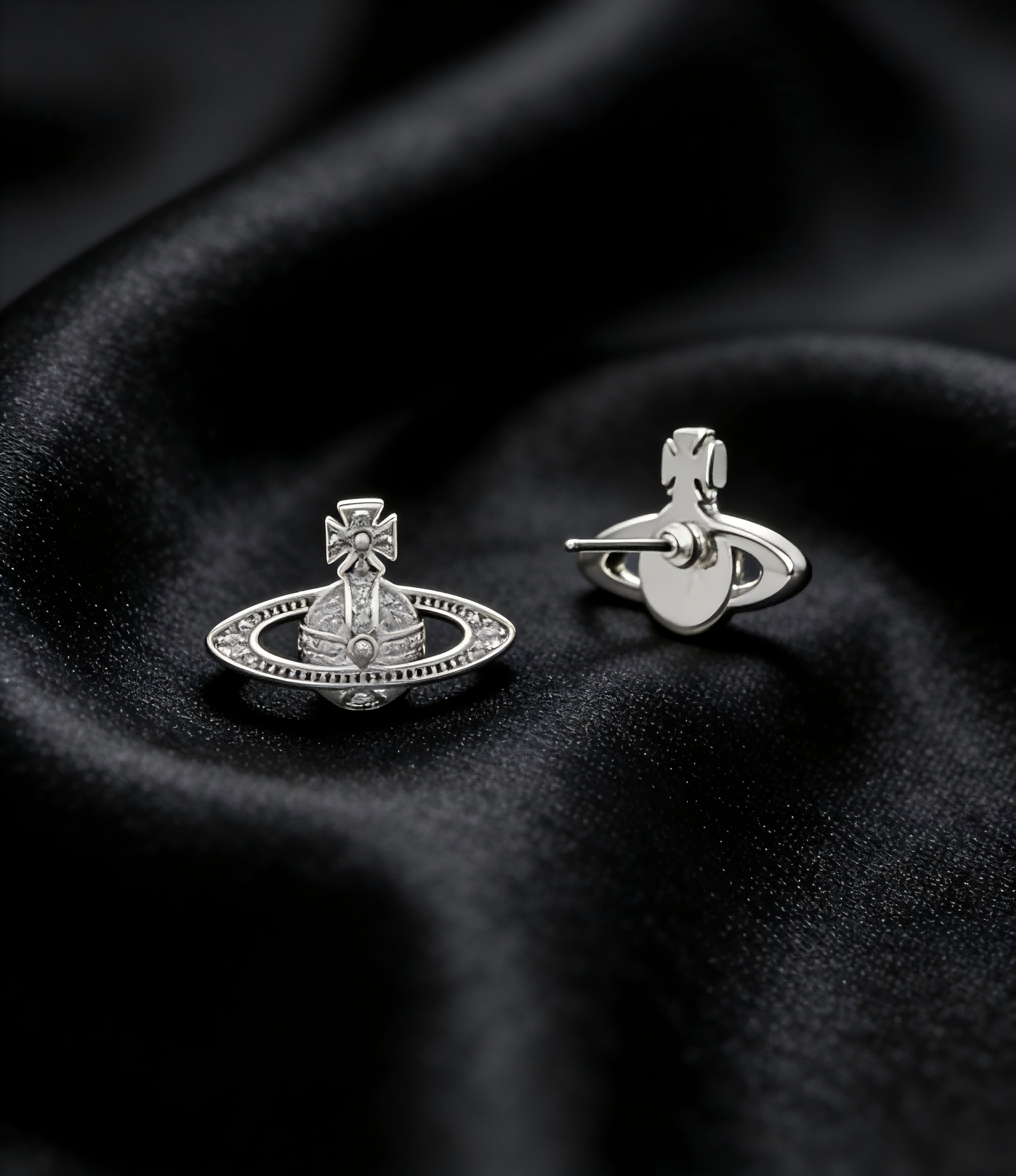 2026 New Vivienne Westwood Silver Tone Crystal Mini Saturn Orb Stud Earrings for Women, Trendy Y2K Aesthetic Minimalist Jewelry, Perfect for Daily Wear