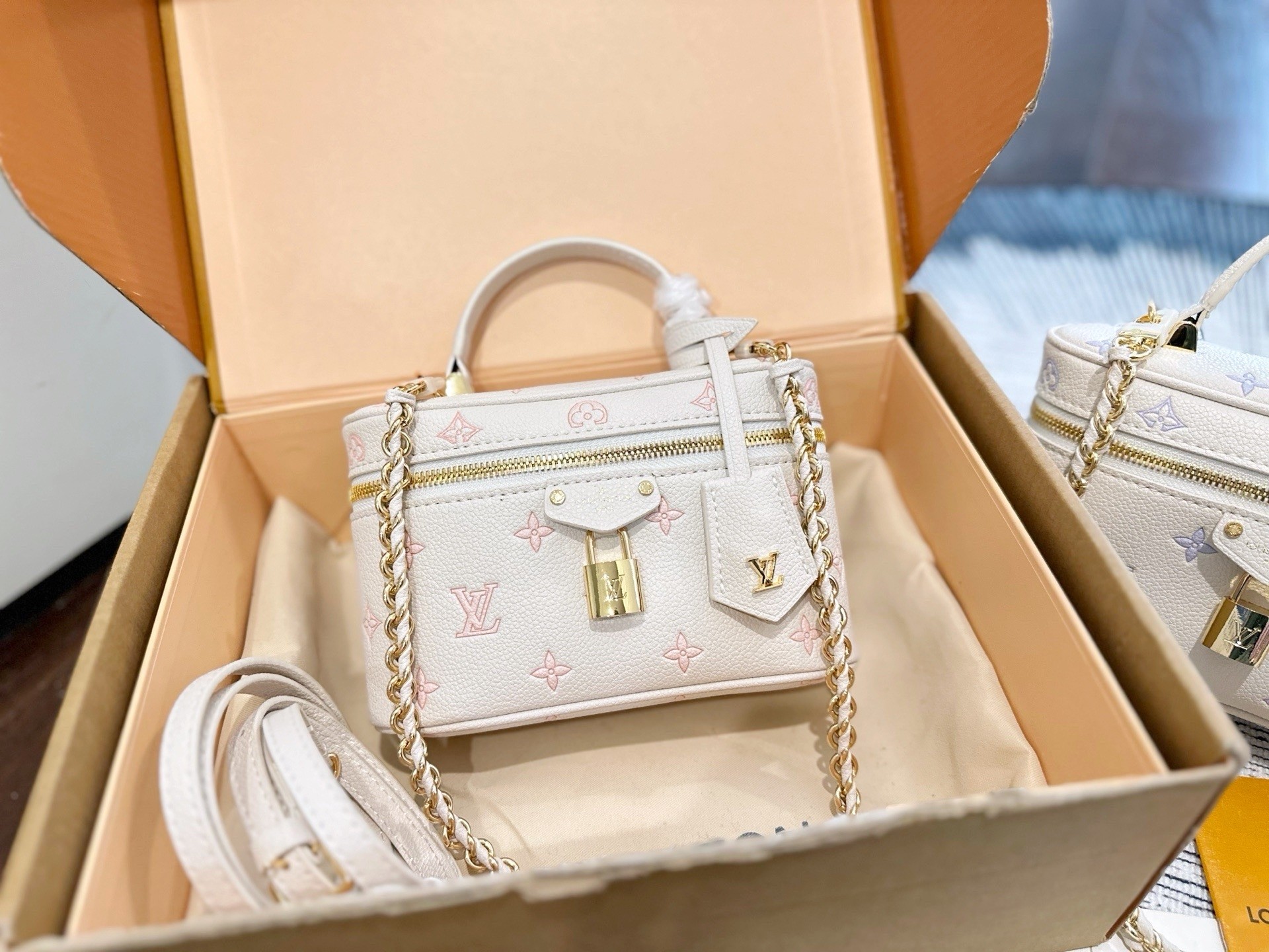 Louis Vuitton LV Mini Nice Vanity Cream Base Pink Embossed Monogram Crossbody Top Handle Bag - KAIROO