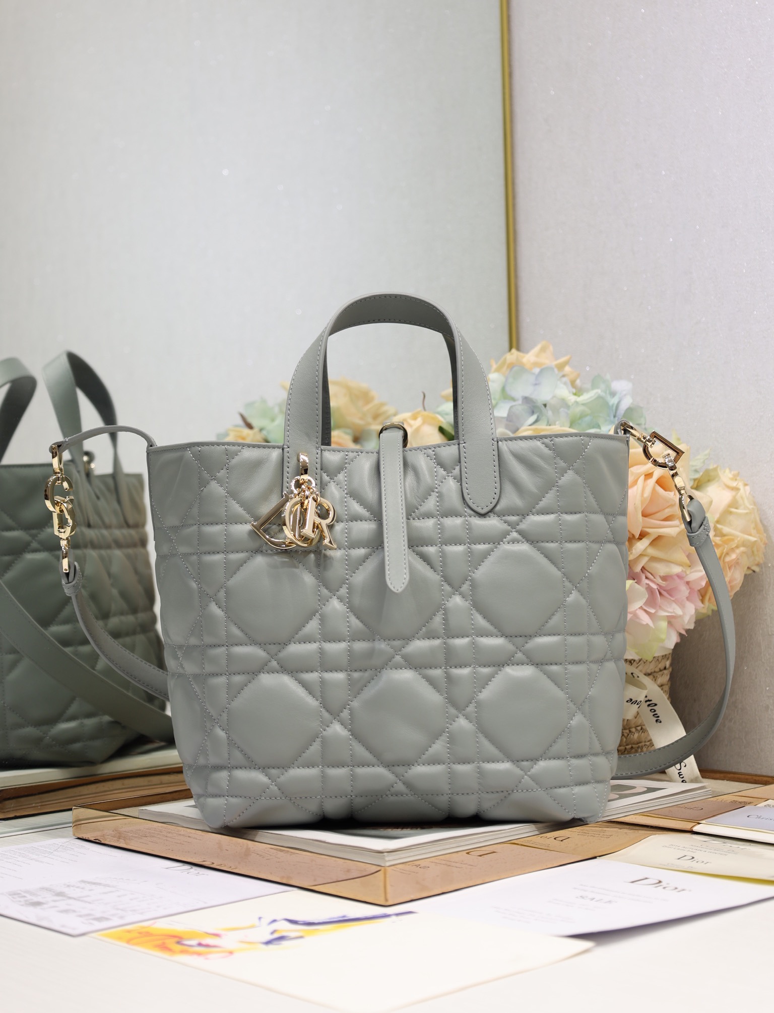 Dior Medium Vertical Toujours in Grey calfskin