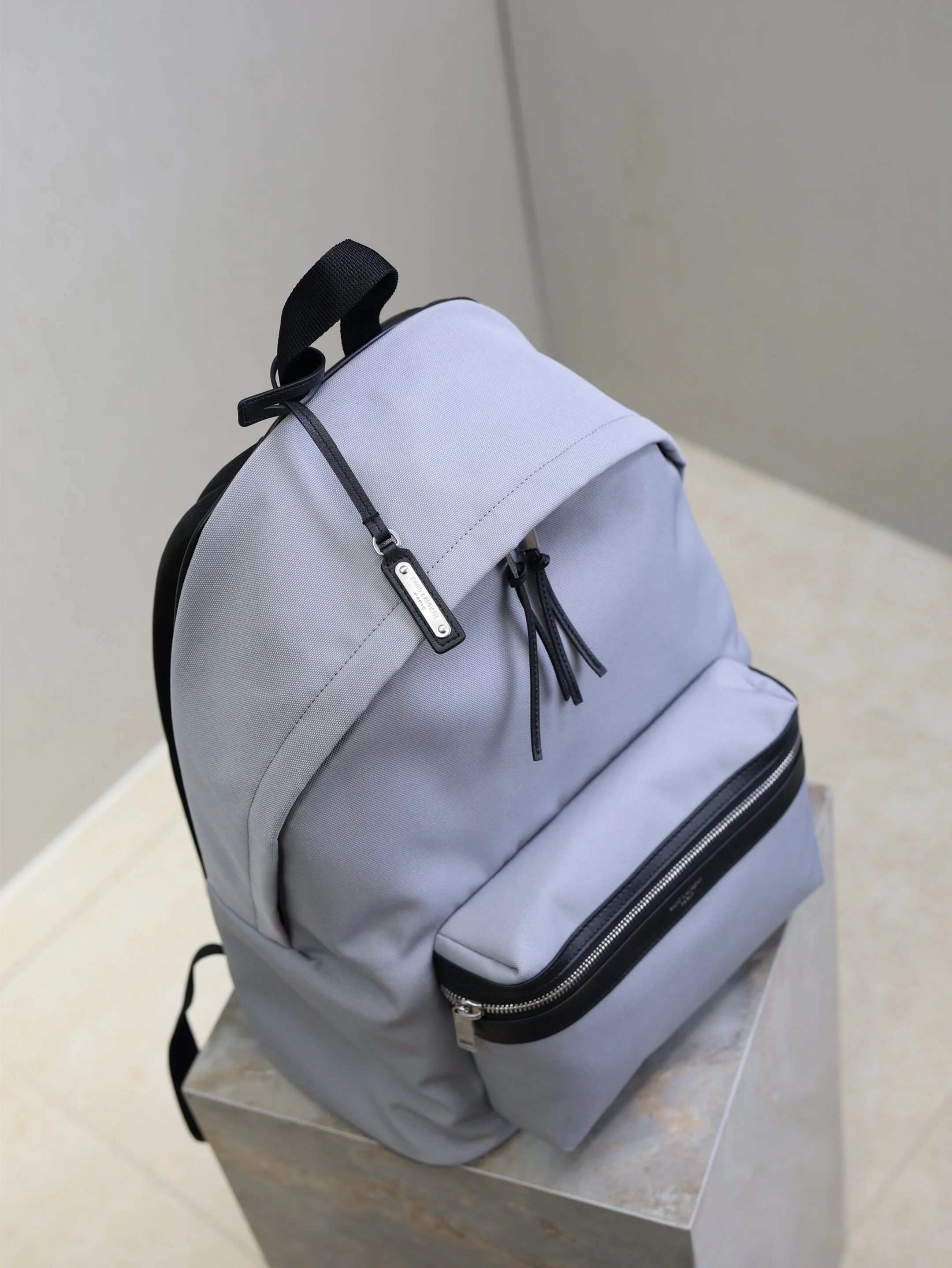 Saint Laurent YSL City Backpacks Light Gray Cowhide Cotton