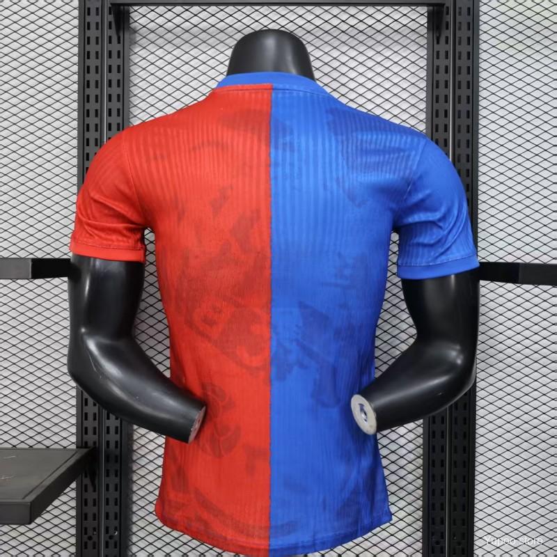 25/26 Barcelona Travis Scott Blue with Red Half Split Player Version Jersey