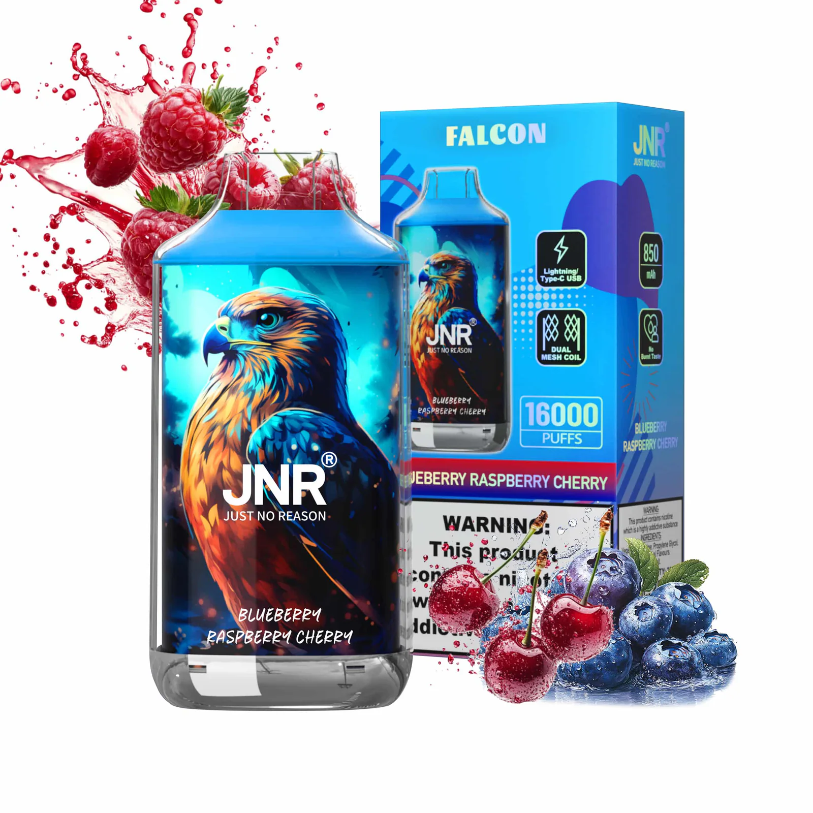 JNR Falcon 16K Rechargeable Disposable Vape – Blueberry Raspberry Cherry
