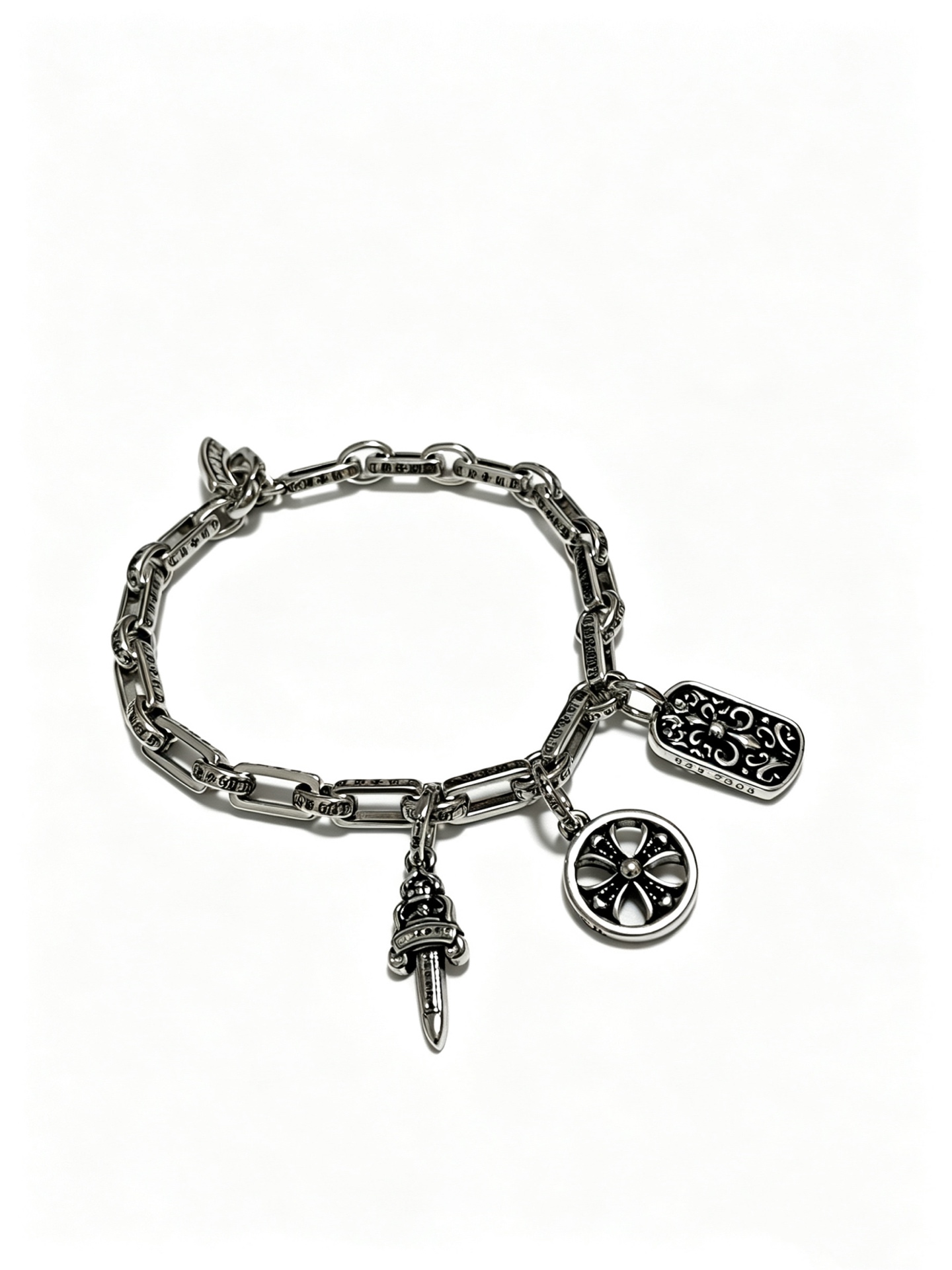 Chrome Hearts Oxidized Silver Unisex Bracelet