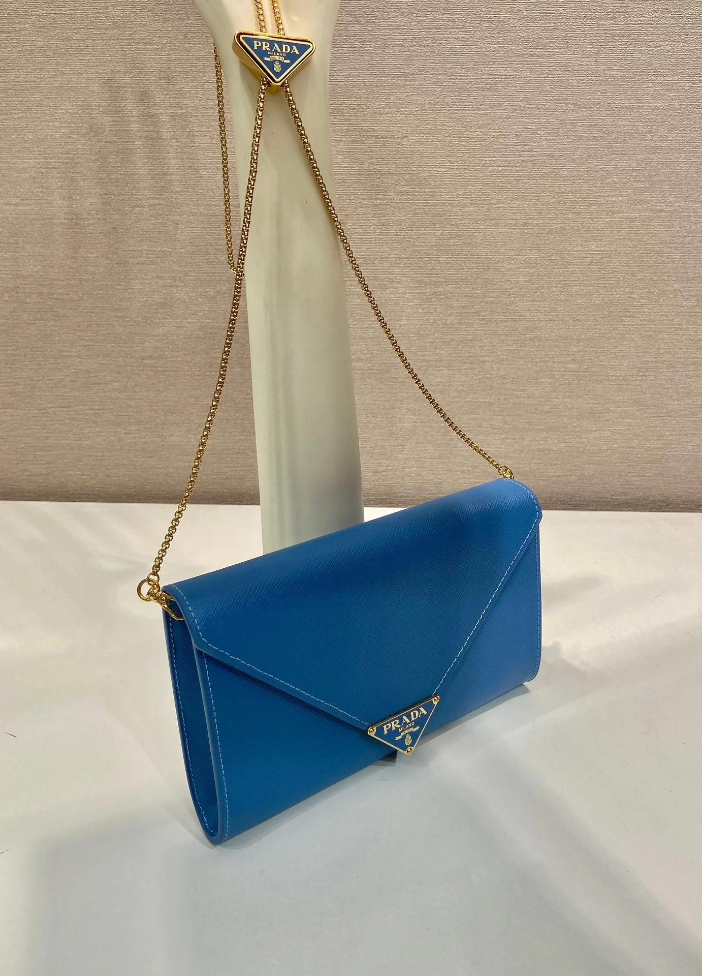 Prada PRA Cross pattern envelope bag blue leather 341158