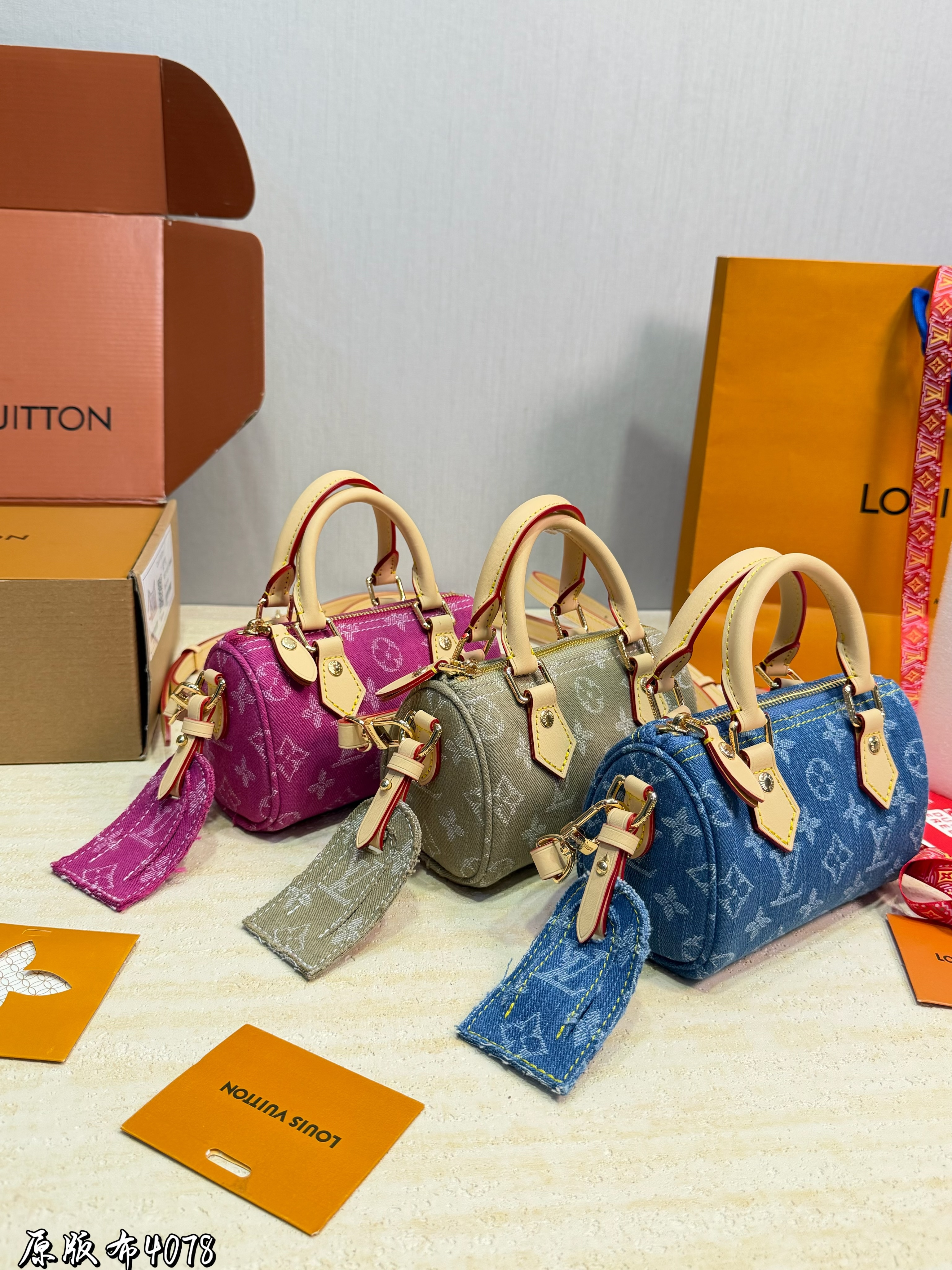 Louis Vuitton LV Speedy Nano 16/20 Denim Monogram Jacquard Bandoulière Barrel Boston Top Handle Bag - KAIROO