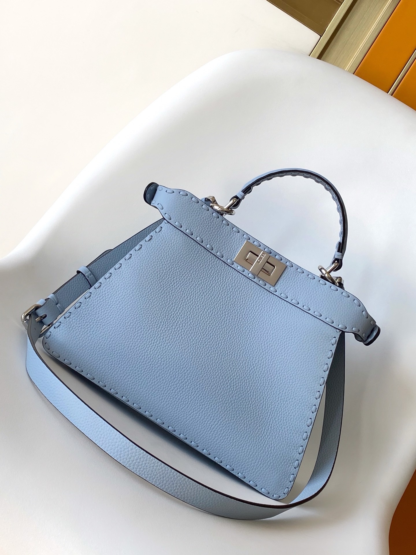 Fendi Iconic Peekaboo ISeeU Small Selleria Bag-Light Blue