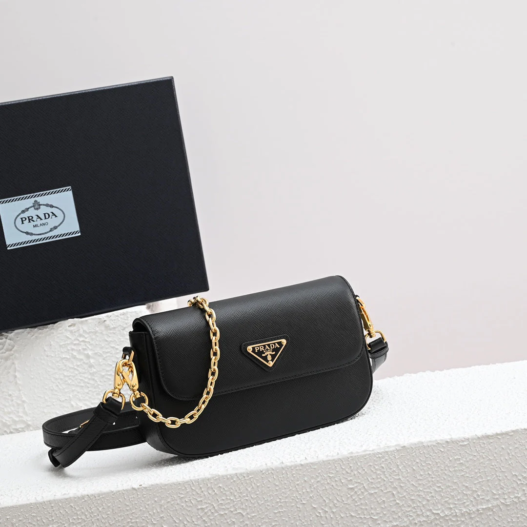 Prada MINI FLAP BAG 20 IN BLACK SAFFIANO LEATHER GOLD HARDWARE