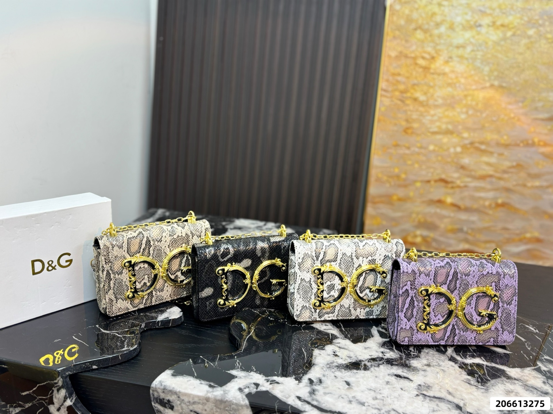 Dolce & Gabbana DG Baroque Logo Snake Embossed Leather Chain Flap Shoulder Bag - KAIROO
