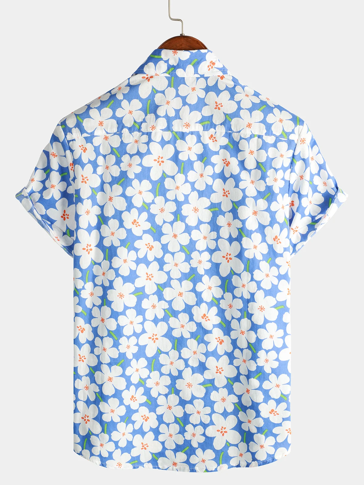 Men's Light Blue Floral Print Short Sleeve Shirt