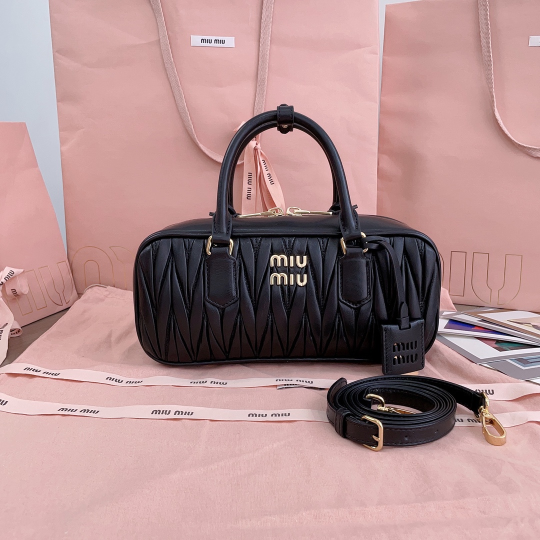 Miu Miu Large Black Arcadie matelassé nappa leather bag 5BB148