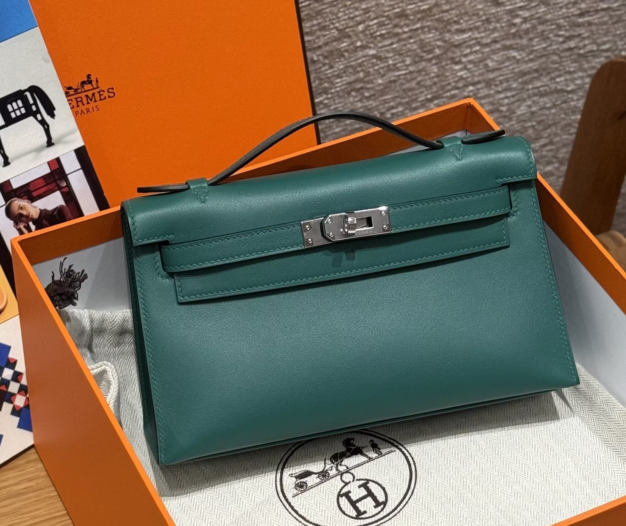 Hermes Vert Vertigo Swift Kelly Pochette