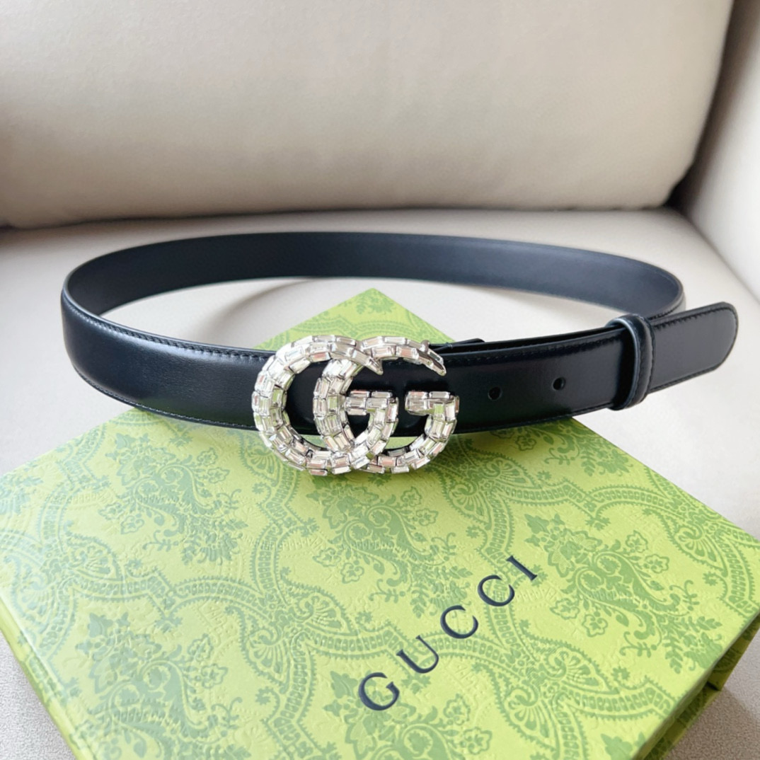 Gucci GG Marmont thin belt with crystals 3cm