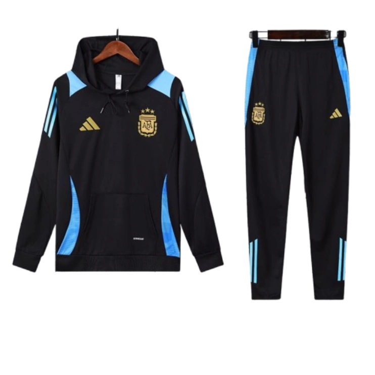Adidas Argentina Nation 2024-25 Hooded Black Training Tracksuit Kits | Soc Jersey - Premium Football Jersey