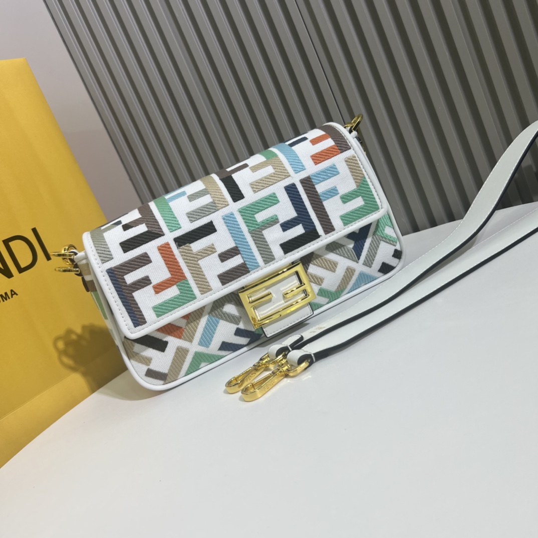 Fendi Limited White & Multicolor FF Baguette Shoulder Bag - KAIROO