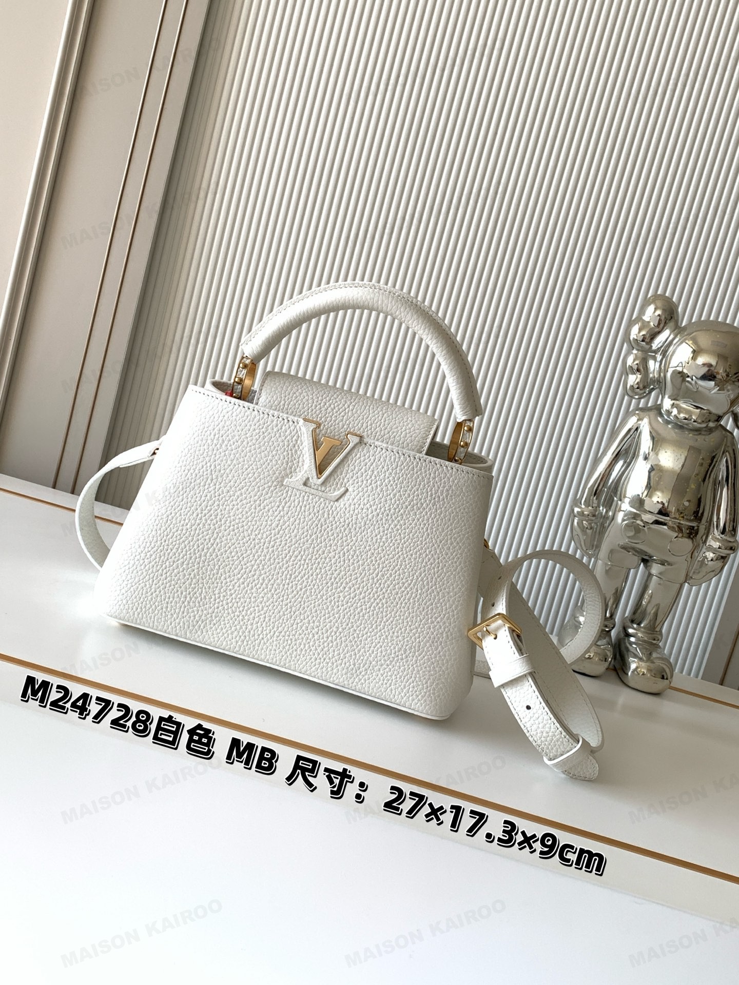 【15A】Louis Vuitton LV Capucines BB Calfskin Grained Leather RFID Chip Tone Metal Logo Top Handle Bag - KAIROO