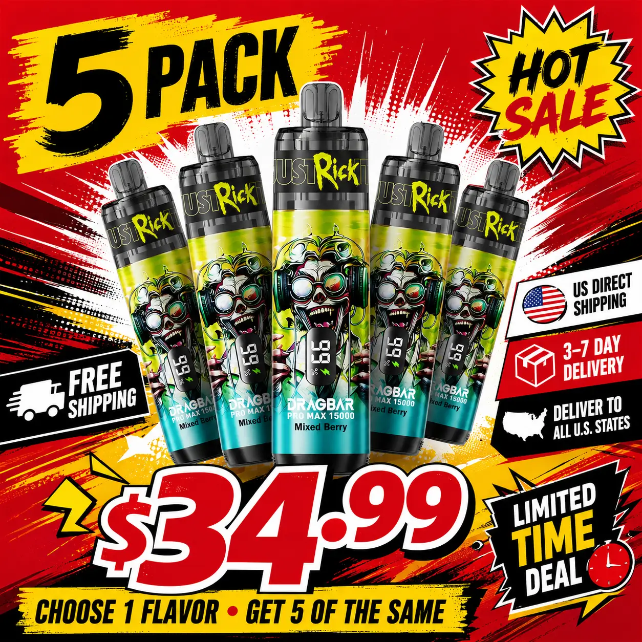 [5-Pack Bundle] Dragbar Pro Max 15K Disposable Vape (2%,15000 Puffs)