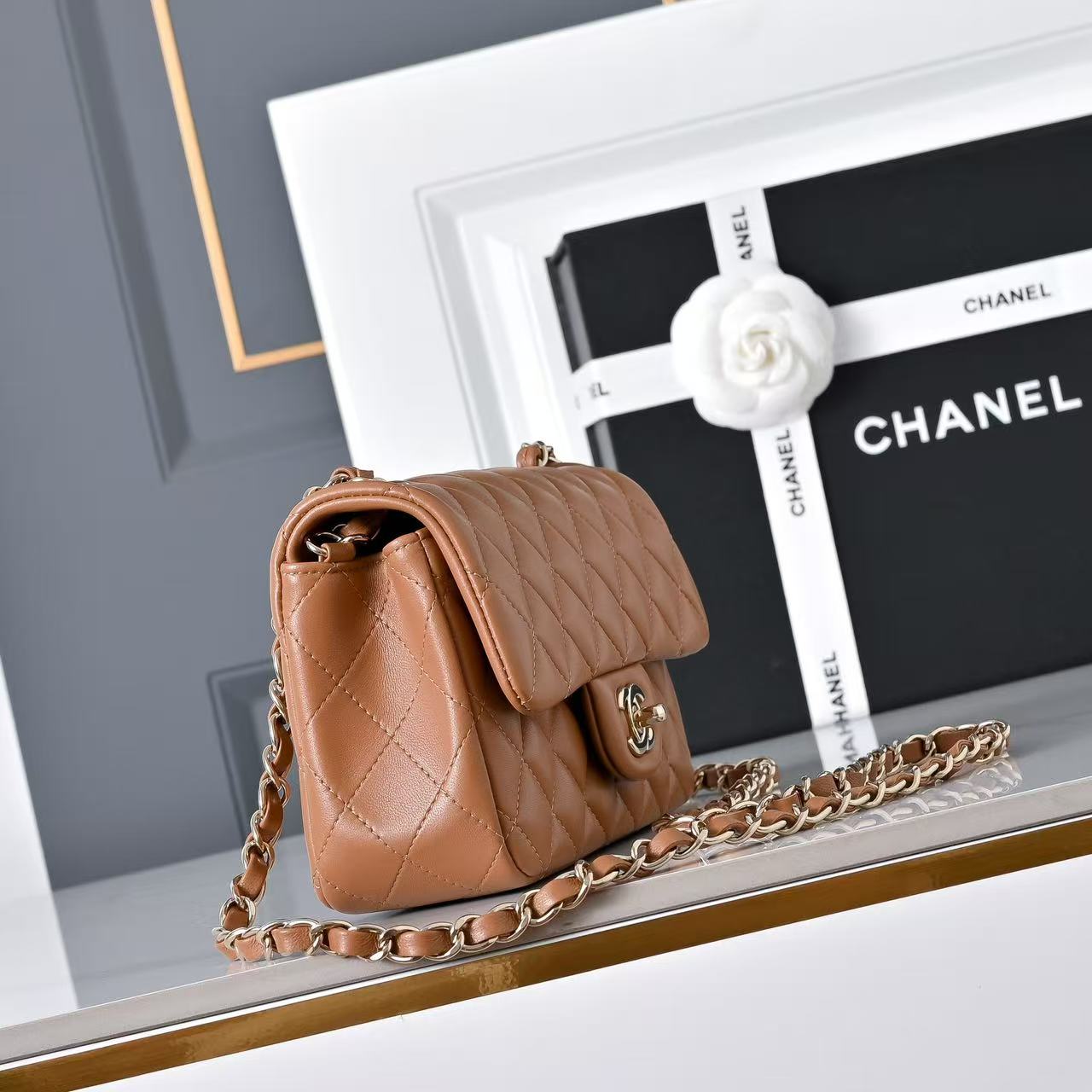 Chanel flap small small caramel light gold crossbody bag