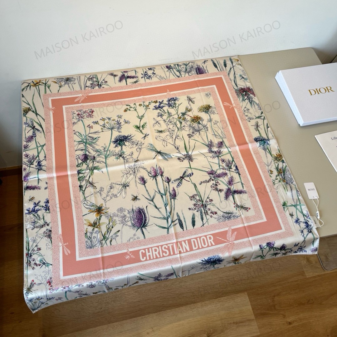 Dior Base Dragonfly Floral Square Scarf - KAIROO