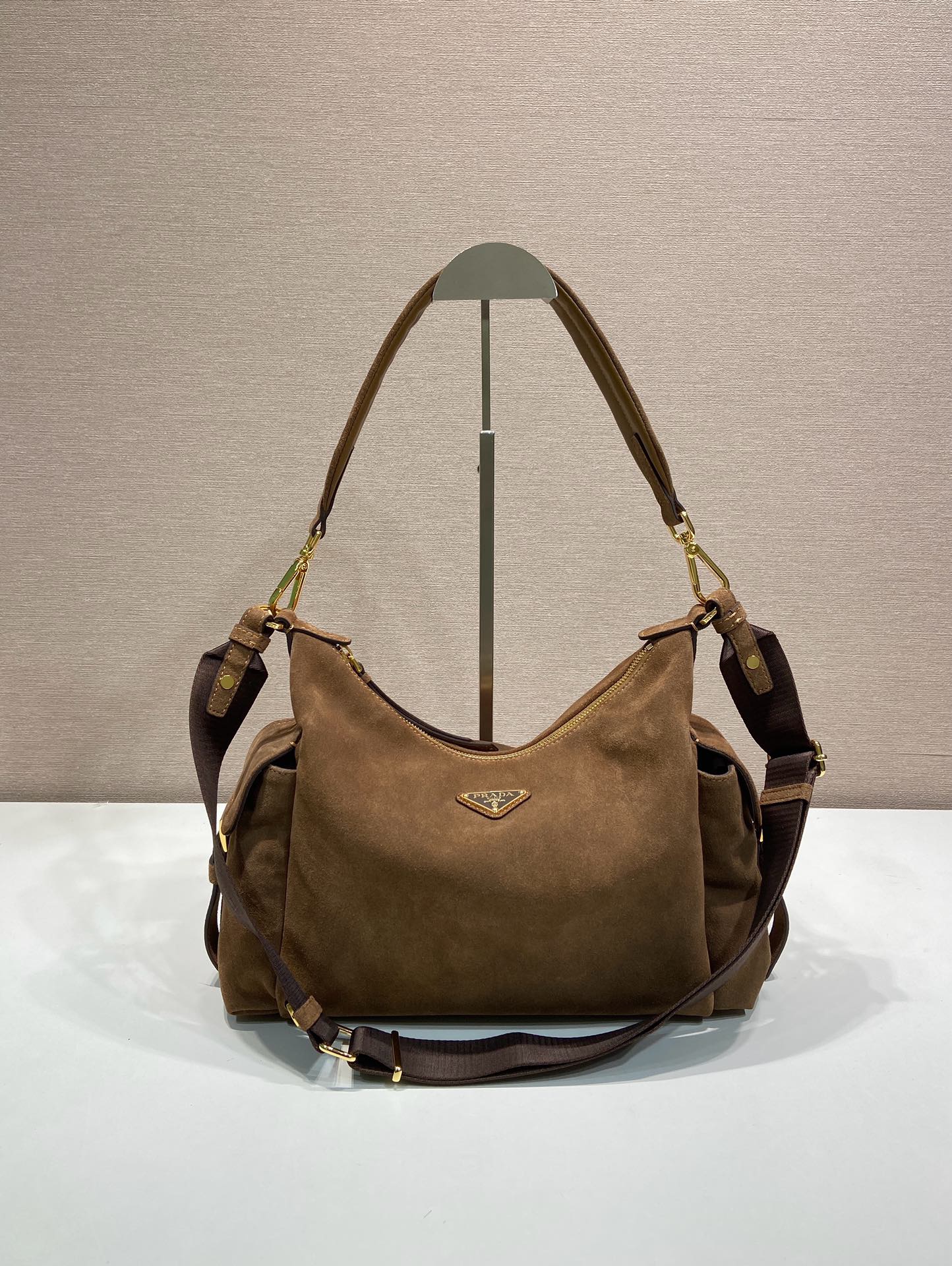 Prada PRA Explorer Bag Brown Suede 341105
