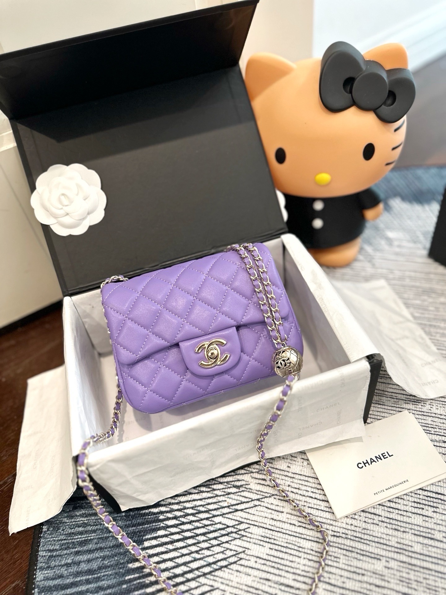 Chanel Mini Square CF 17CM Silver Ball Pearl Crush Quilted Leather Flap Chain Shoulder Bag - KAIROO