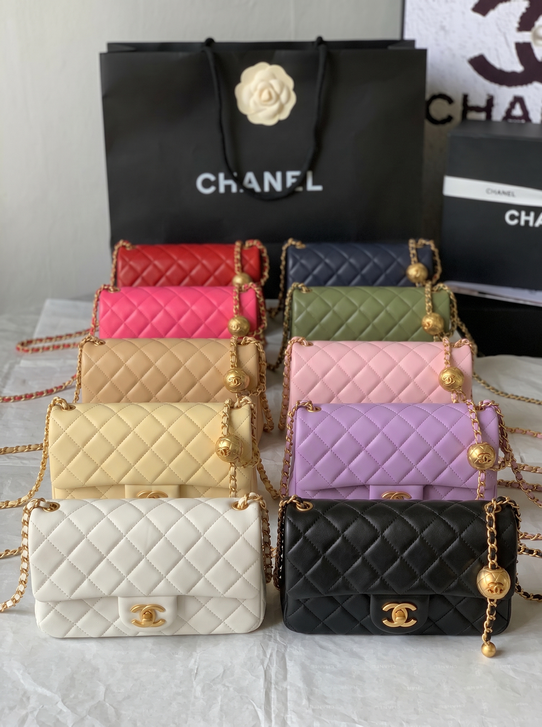 Chanel Mini CF 20CM Gold Ball Pearl Crush Quilted Leather Flap Chain Shoulder Bag /10A - KAIROO