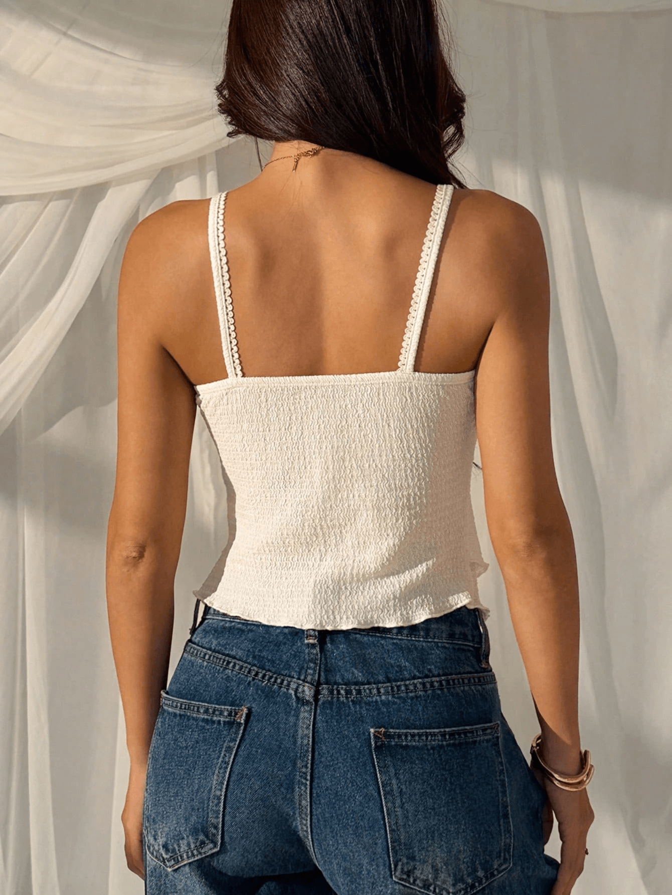 Women's Solid Ruffle Trim Textured Camisole