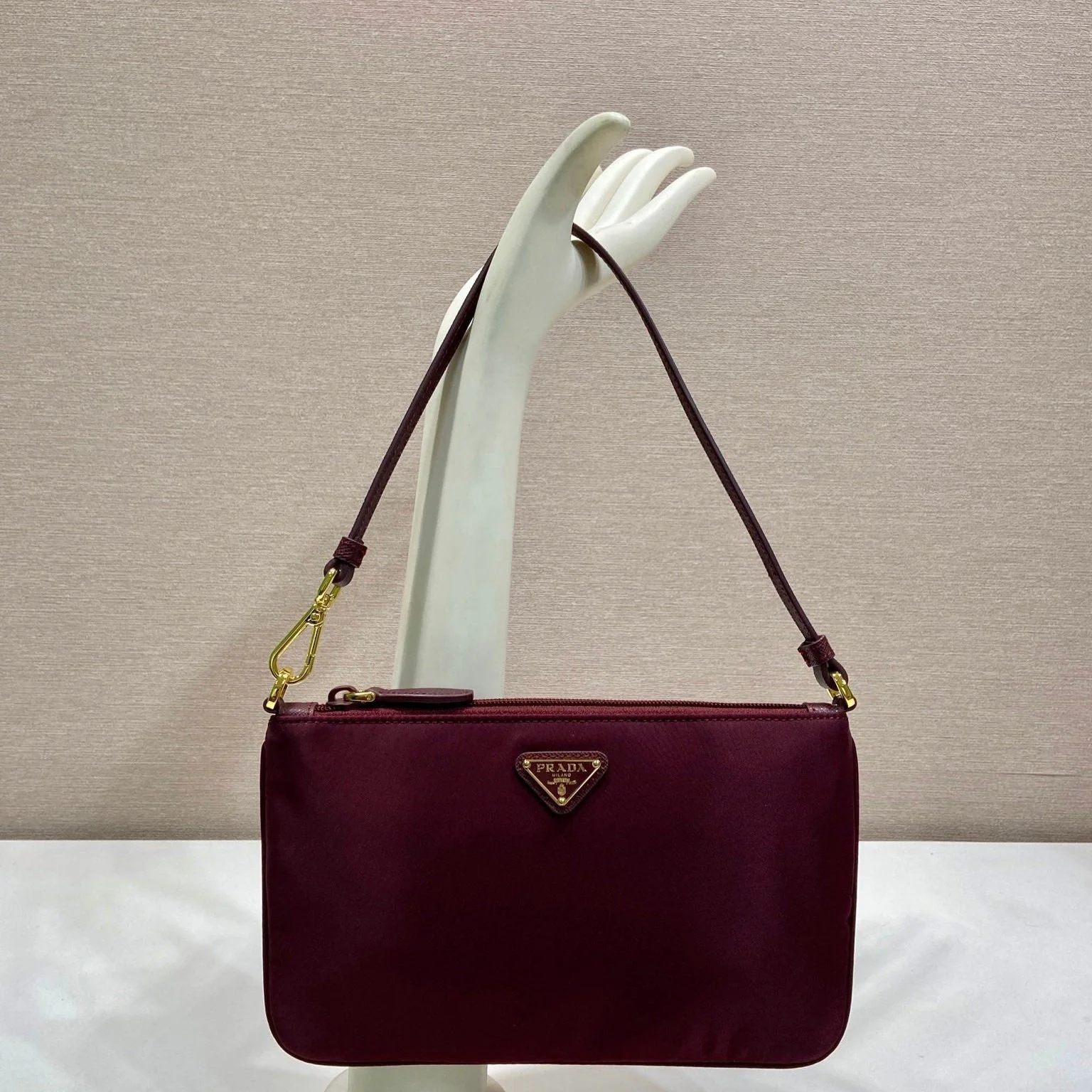 Prada vintage shoulder bag burgundy nylon fabric 280823