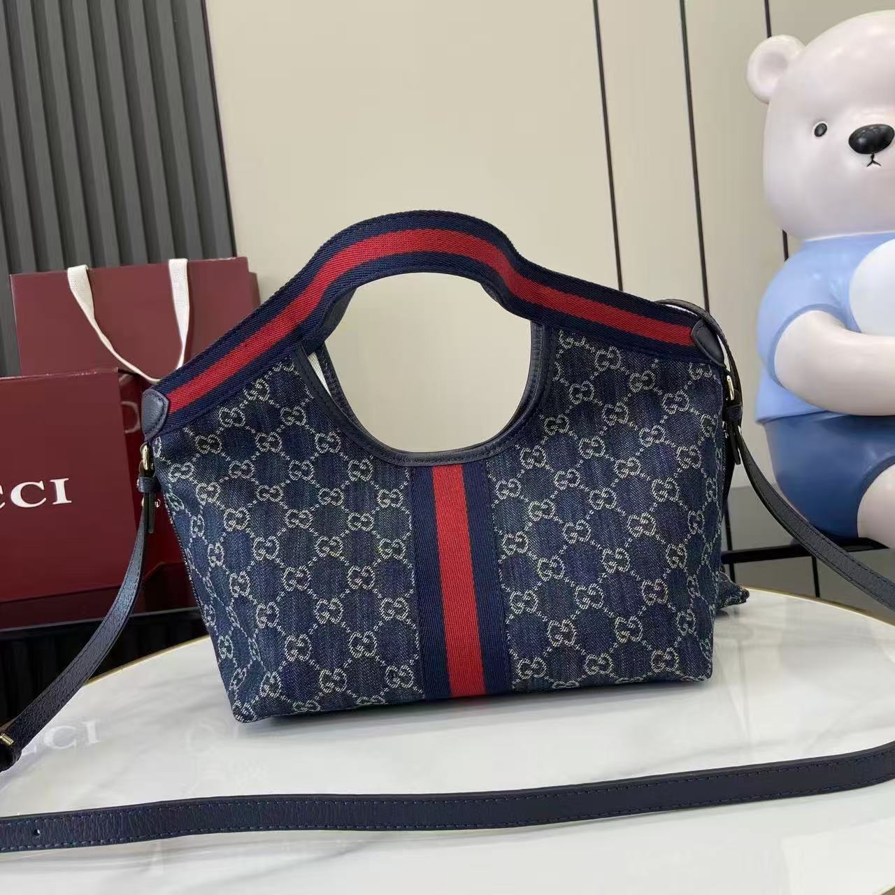 Gucci dark blue canvas tote bag