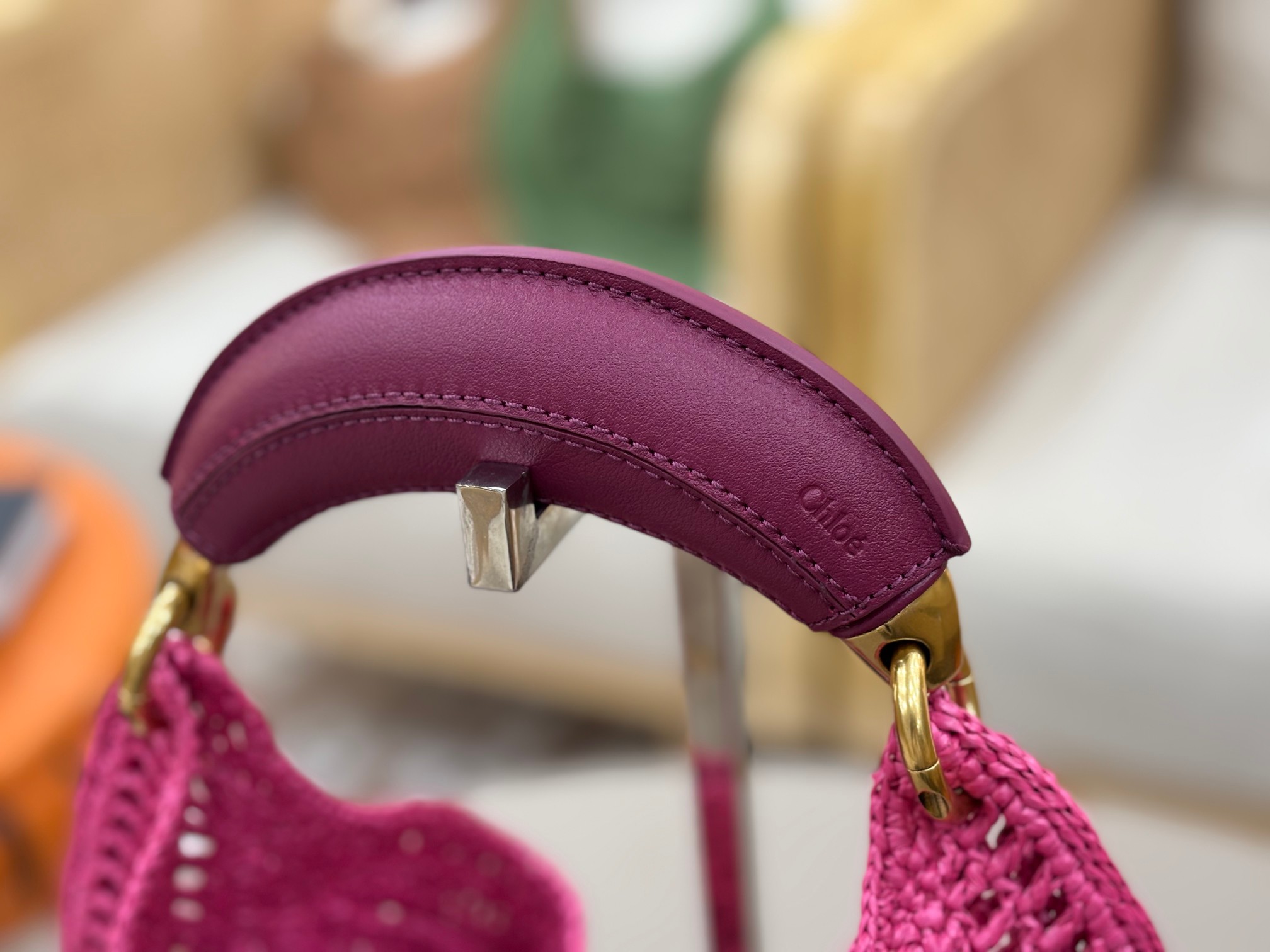 Chloe Summer Banaba Hobo Bag in Raffia-Fuchsia Rose