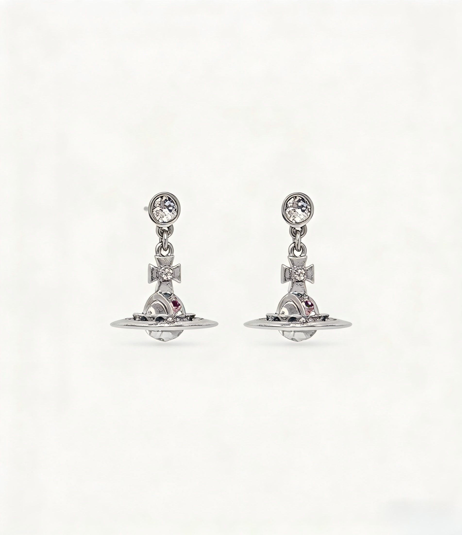 2026 New Vivienne Westwood Style Silver Saturn Drop Earrings - Multicolor Crystal Orbital Dangle Earrings for Women