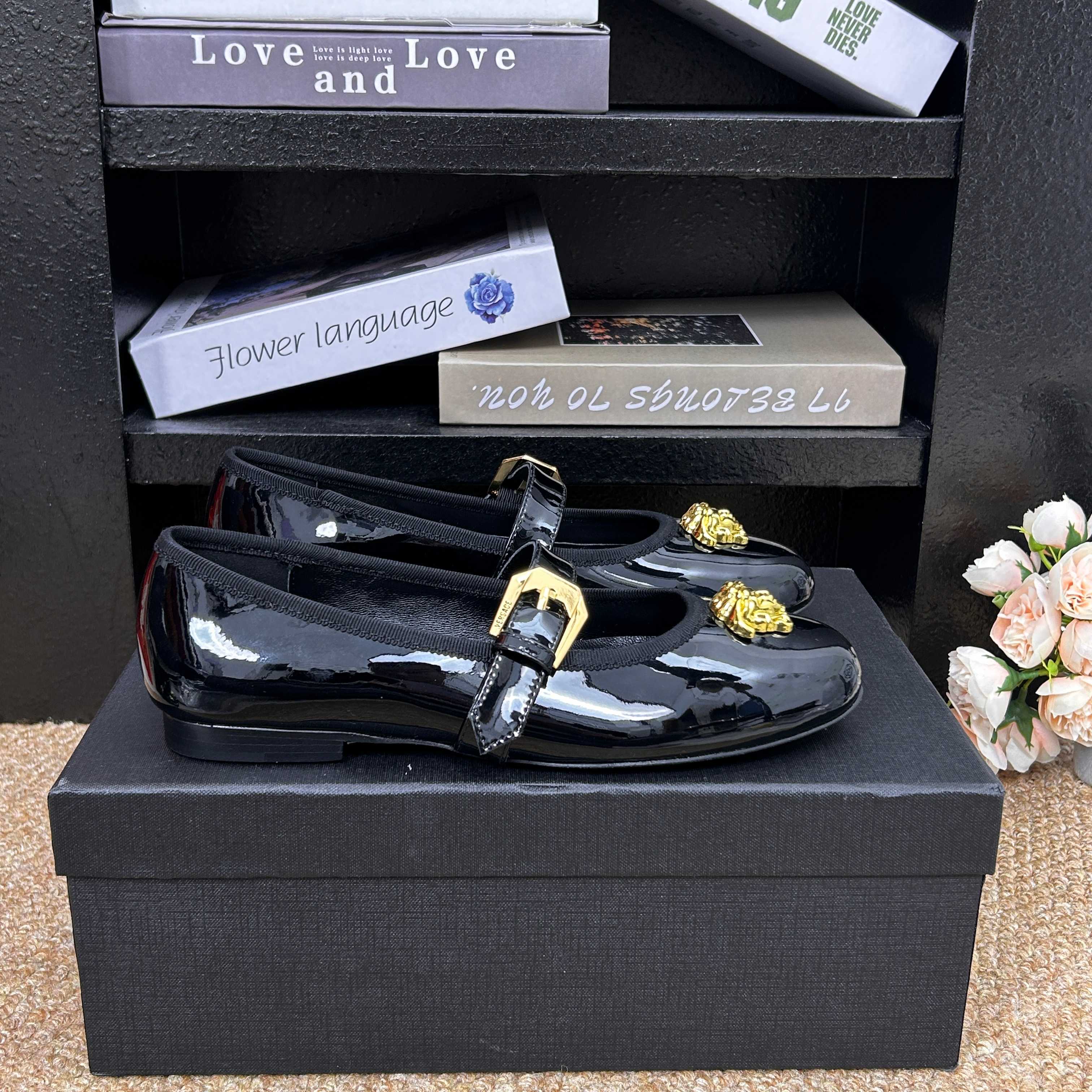 Versace Shiny Leather Ballet Flat