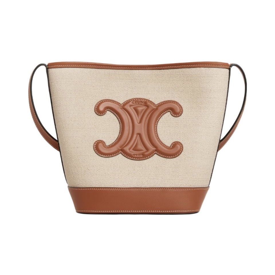 Celine Small Textile Calfskin Trim Cuir Triomphe Logo Adjustable Shoulder Bucket Tote Bag - KAIROO