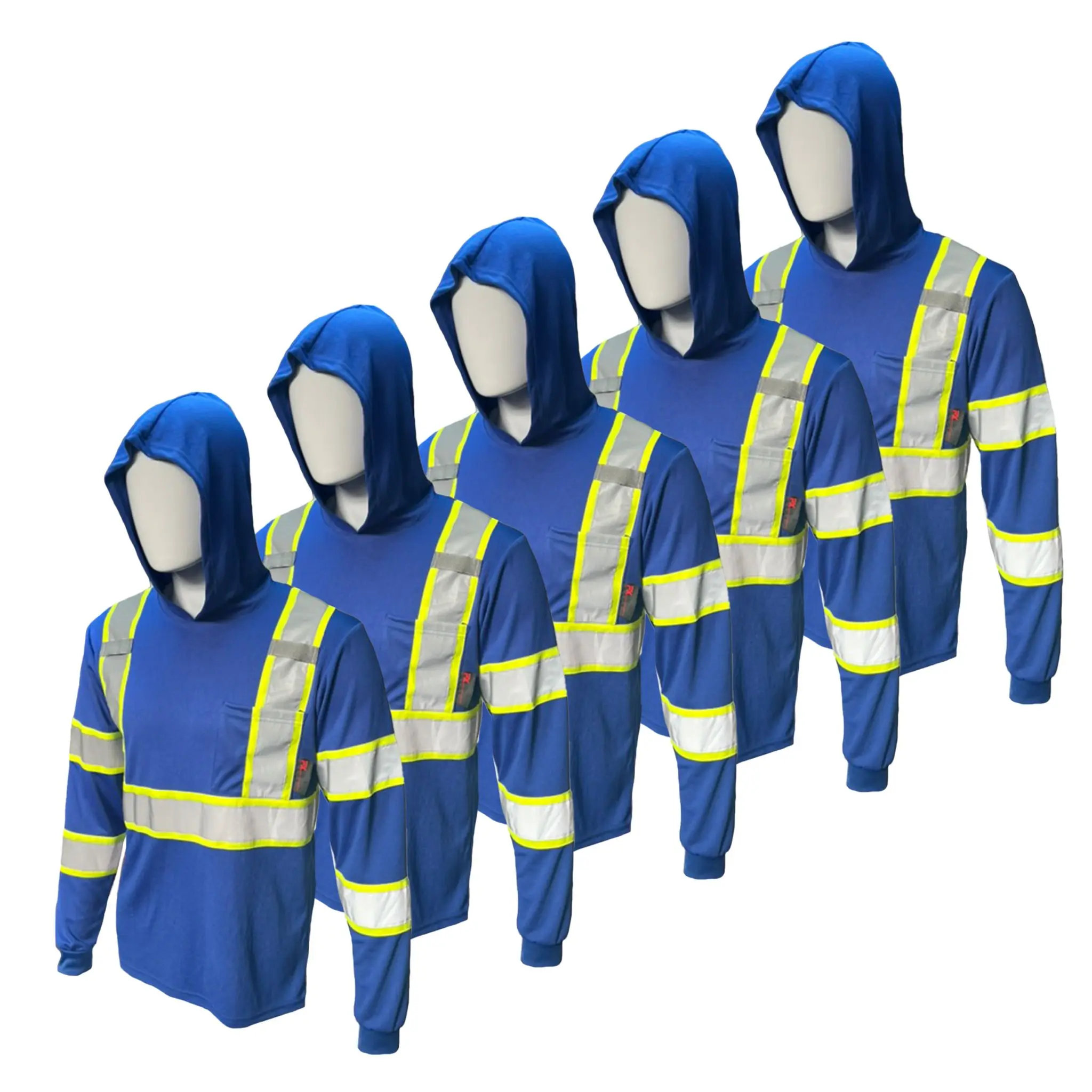 5-Pack High Visibility Safety Sun Hoodies - Breathable Moisture-Wicking Work Shirts with Reflective Tape