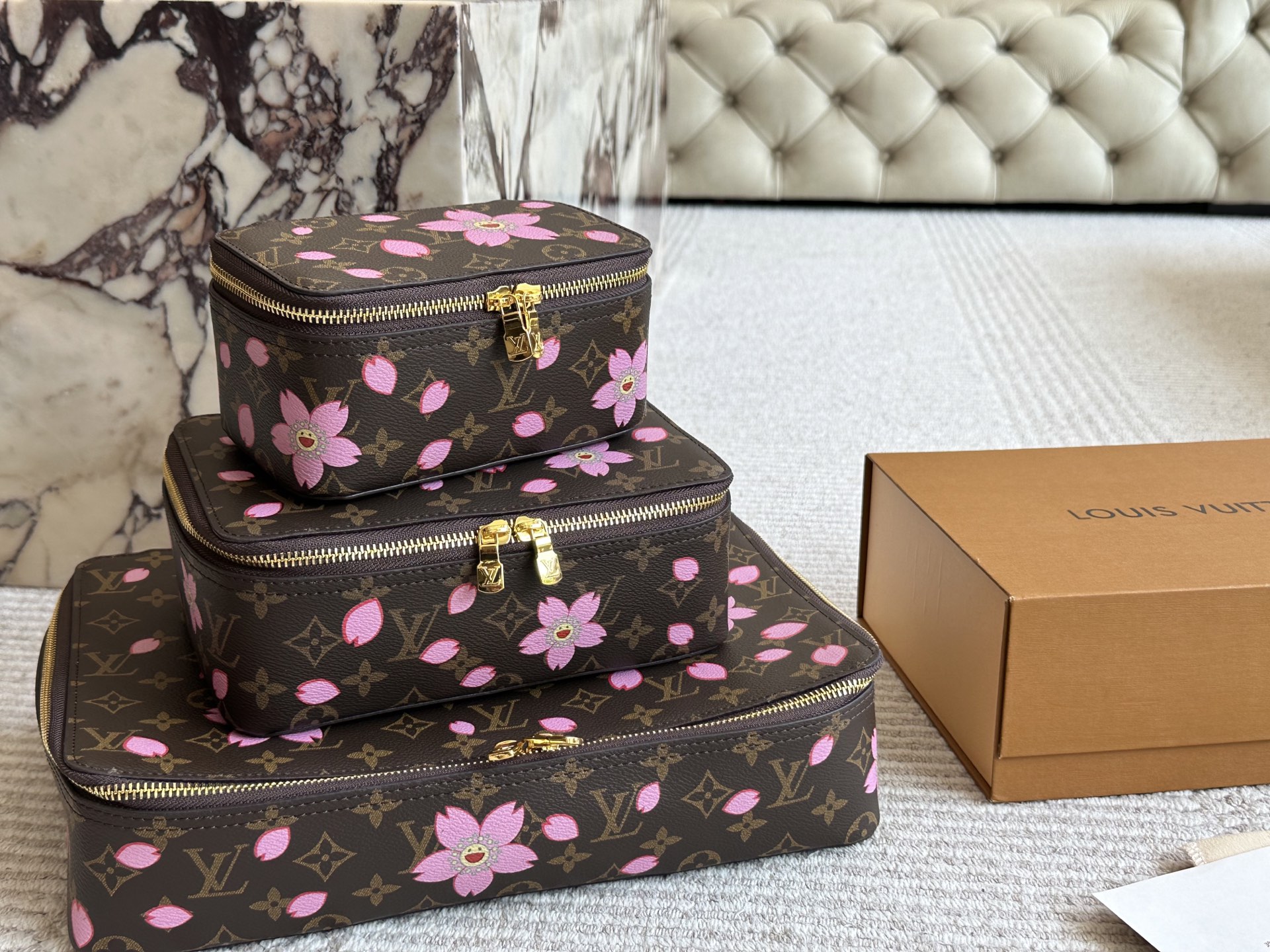 Louis Vuitton LV x TM Monogram Cherry Blossom Canvas Nice Vanity Jewelry Case Travel Top Handle Bag - KAIROO