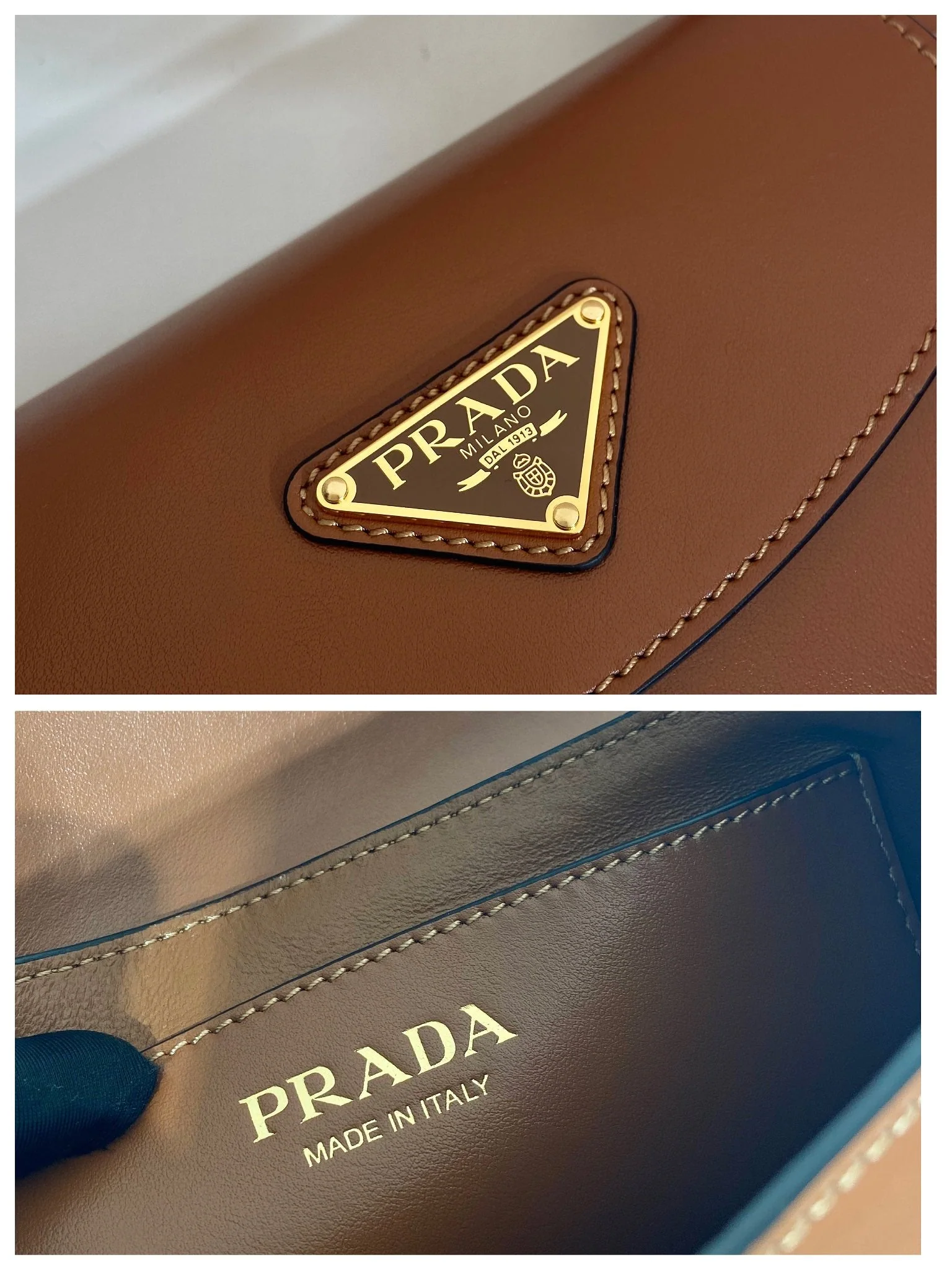 Prada FLAP BAG 25 IN CINNAMON BROWN SMOOTH CALFSKIN TRIANGLE LOGO