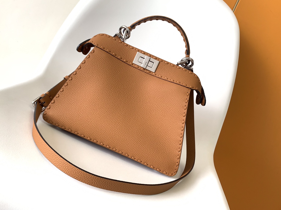 Fendi Iconic Peekaboo ISeeU Small  Selleria Bag-Camel