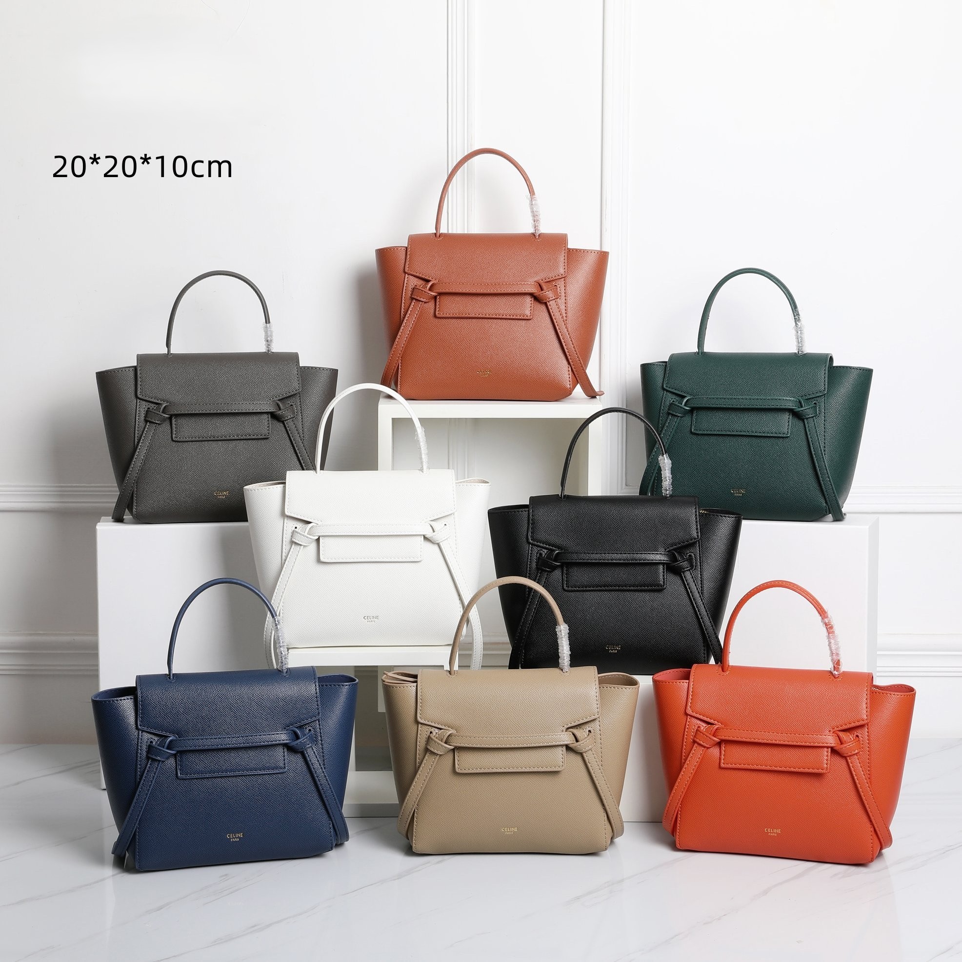 Celine Multi-color Nano/Mini Grained Leather Belt Detail Flap Top Handle Crossbody Belt Bag - KAIROO