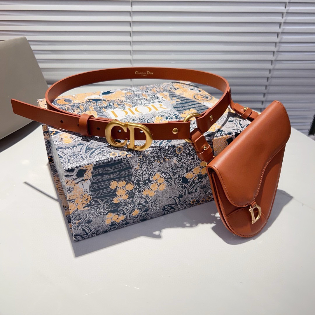 Dior leather Belt 2cm with Saddle Pouch