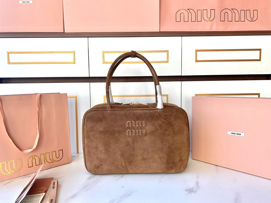 Miu Miu Large Cocoa Brown Beau Boston Suede Bag 5BB117