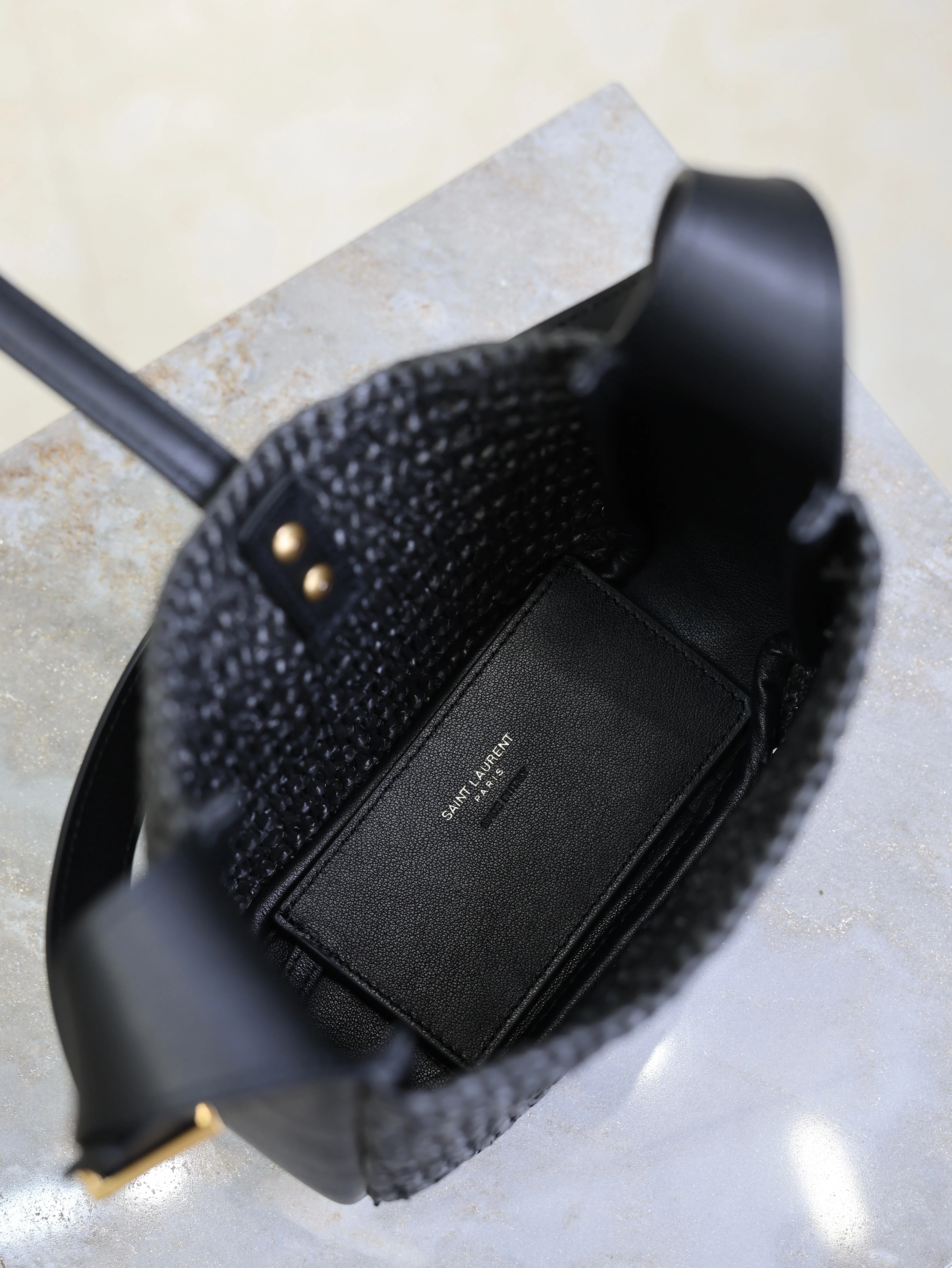 Saint Laurent YSL LE 5A7 Mini 15cm Black Raffia Leather GHW