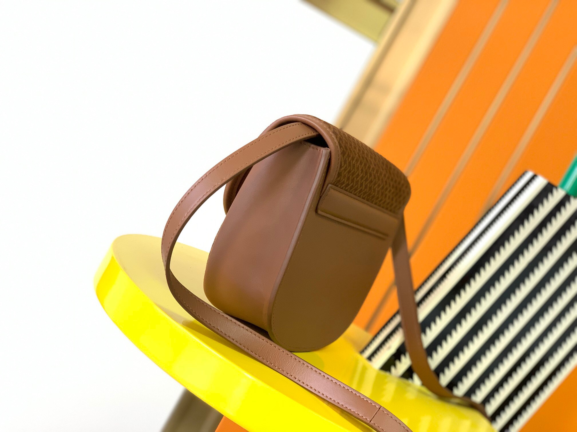 Saint Laurent YSL caramel frosted printed diagonal cross bag