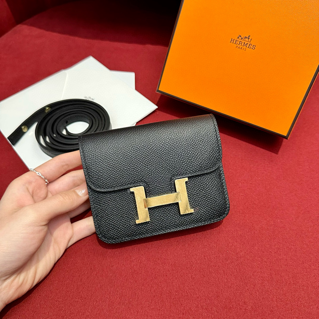 Hermes Black Epsom Constance Slim Wallet