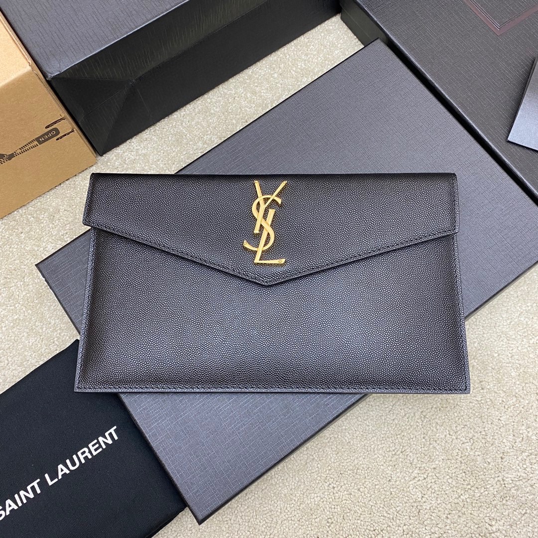 Saint Laurent Black Uptown Small Clutch in Grained leather