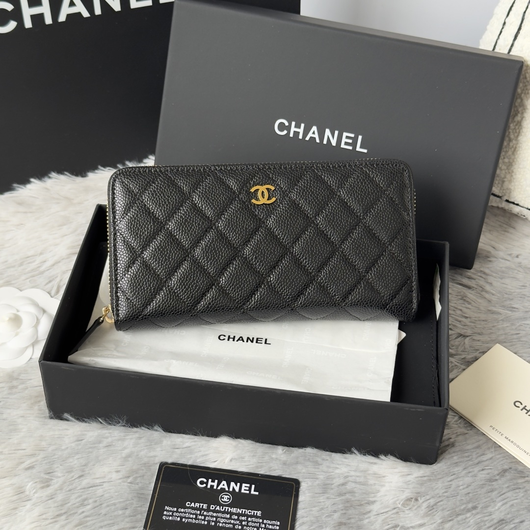Chanel Classic Long Wallet in Black Grained Lambskin AP50097