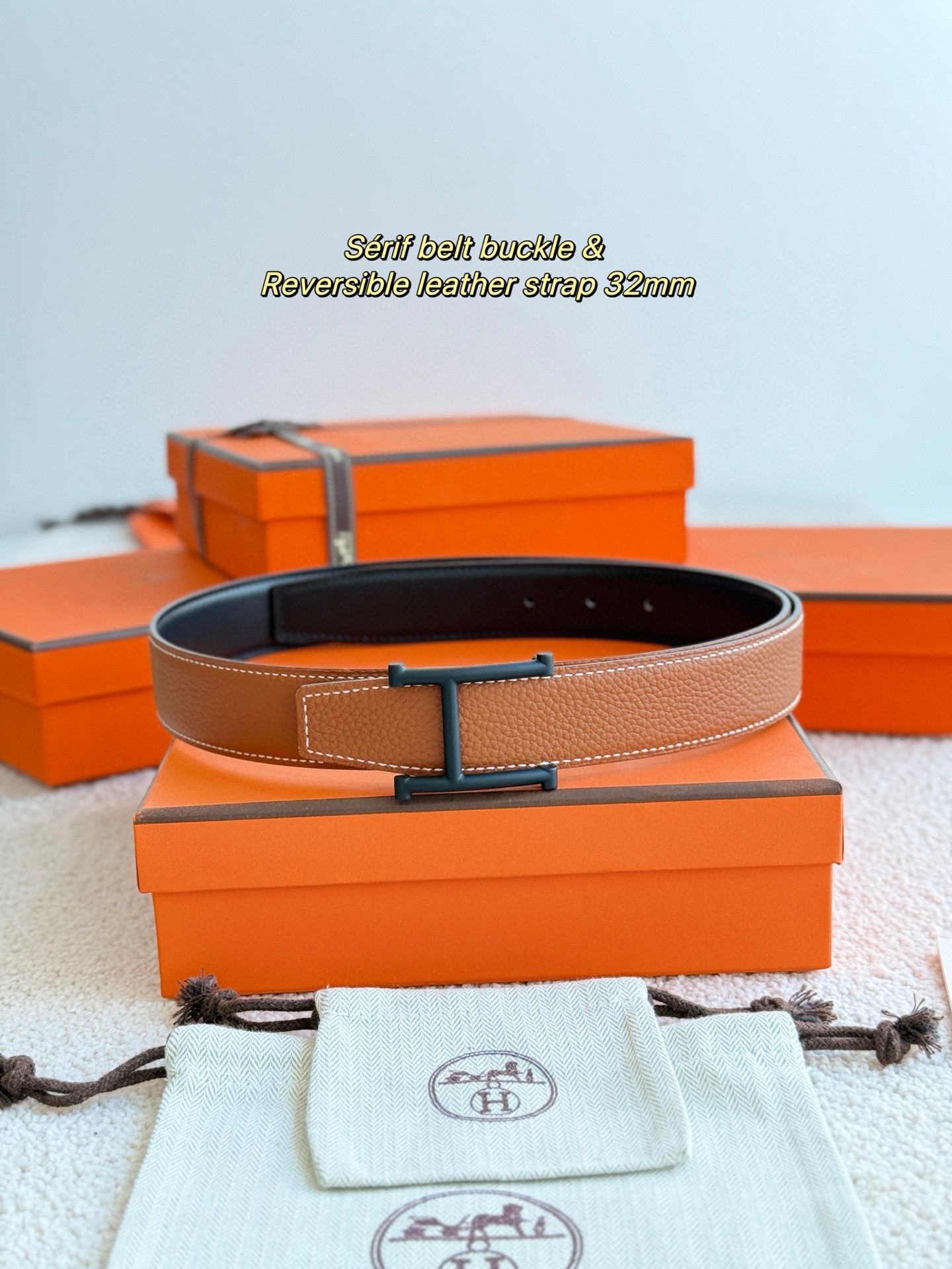 Hermes Serif Reversible leather belt 32mm