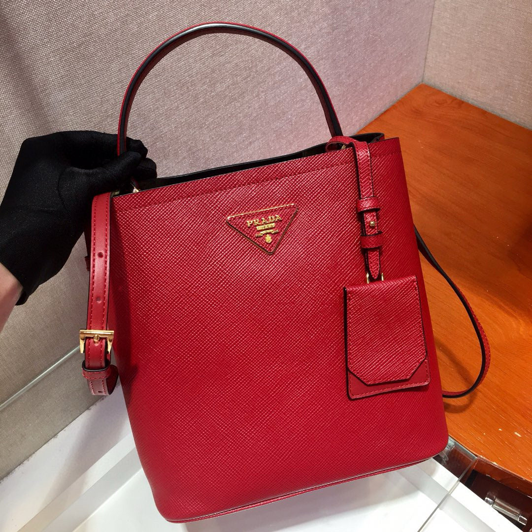 Prada medium pra panier bag 22cm red calfskin
