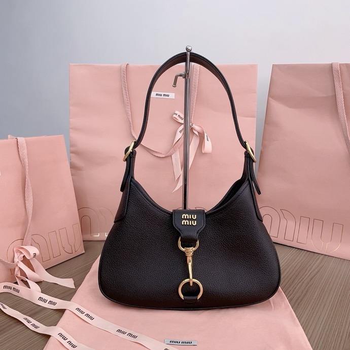 Miumiu Grained Leather Hobo Underarm Shoulder Bag Leather Bag