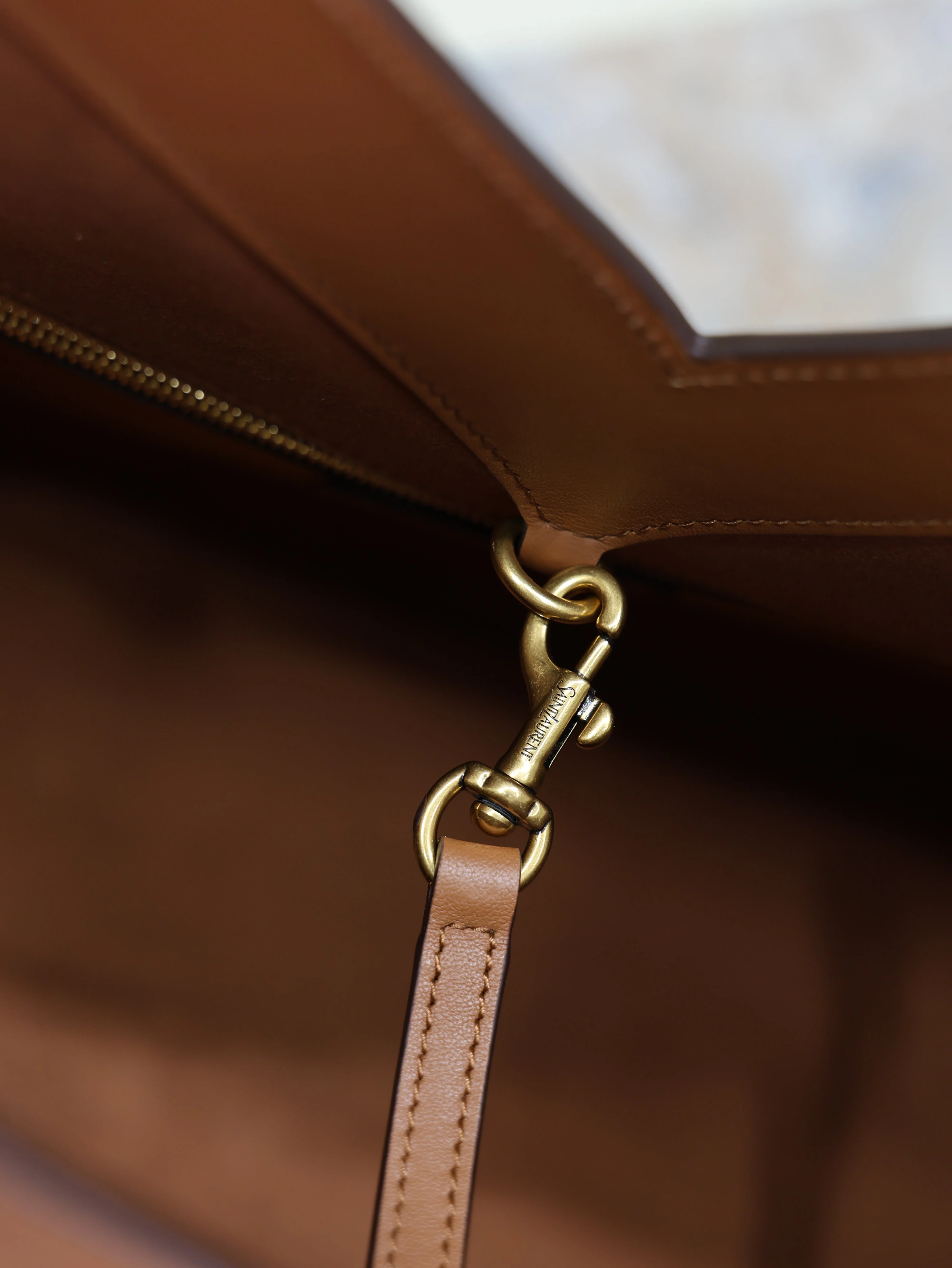 Saint Laurent YSL  Tote Bag Beige Brown Canvas Leather
