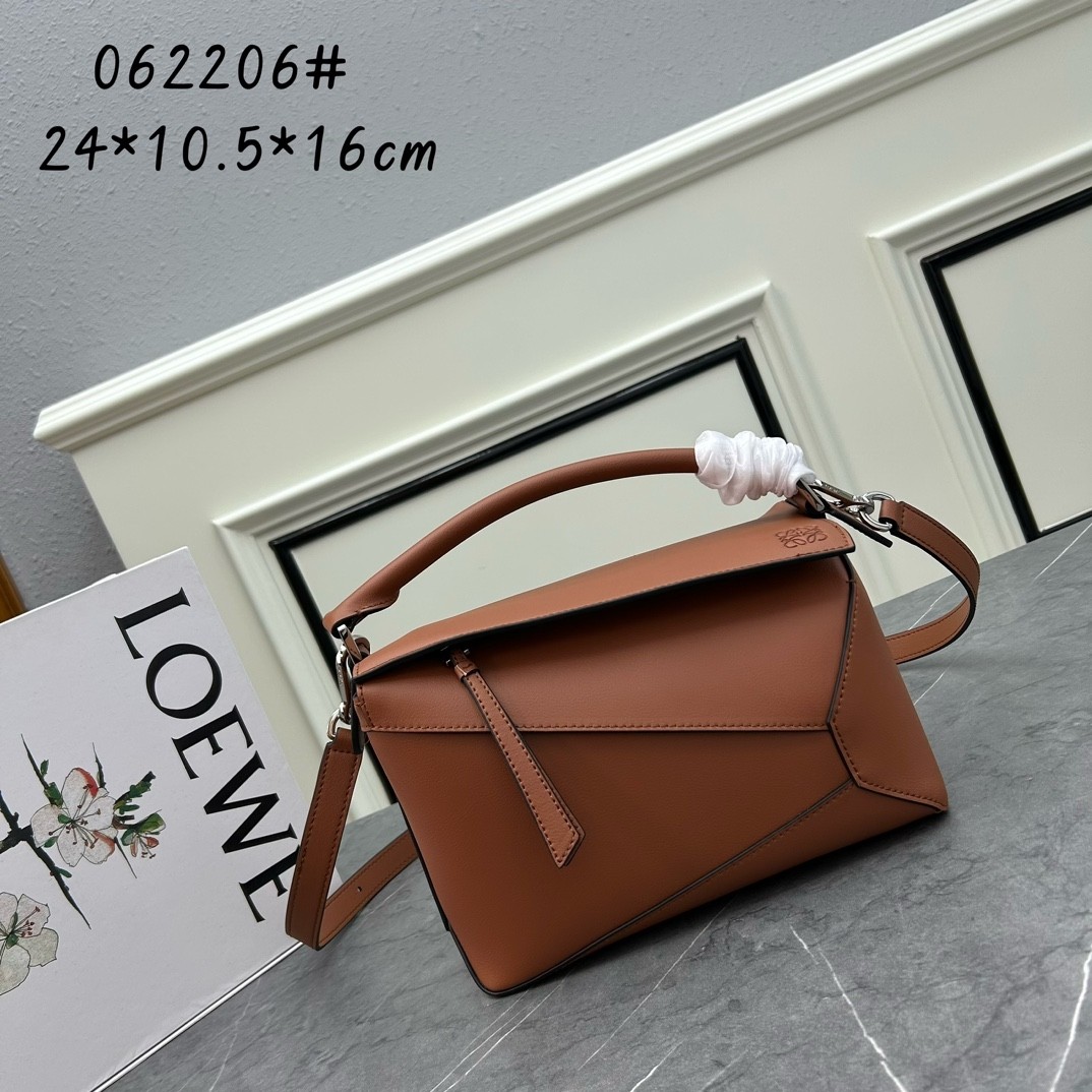 Loewe Small Puzzle Tan Cuboid Geometric Embossed Leather Shoulder Crossbody Bag - KAIROO
